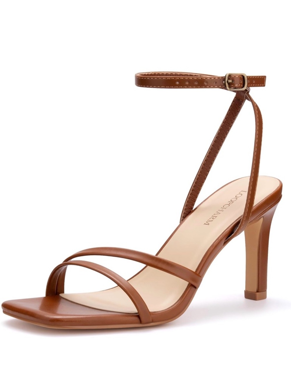 Womens Strappy High Heels Square Open Toe Ankle Strap Sandals